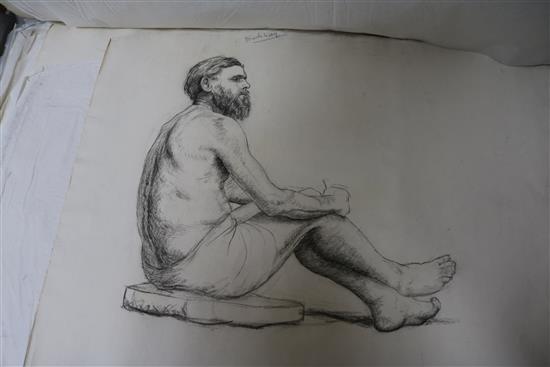 Eleanor Winter (Chelsea Art School, early 20th century), a portfolio of life studies in charcoal and two oils on board,